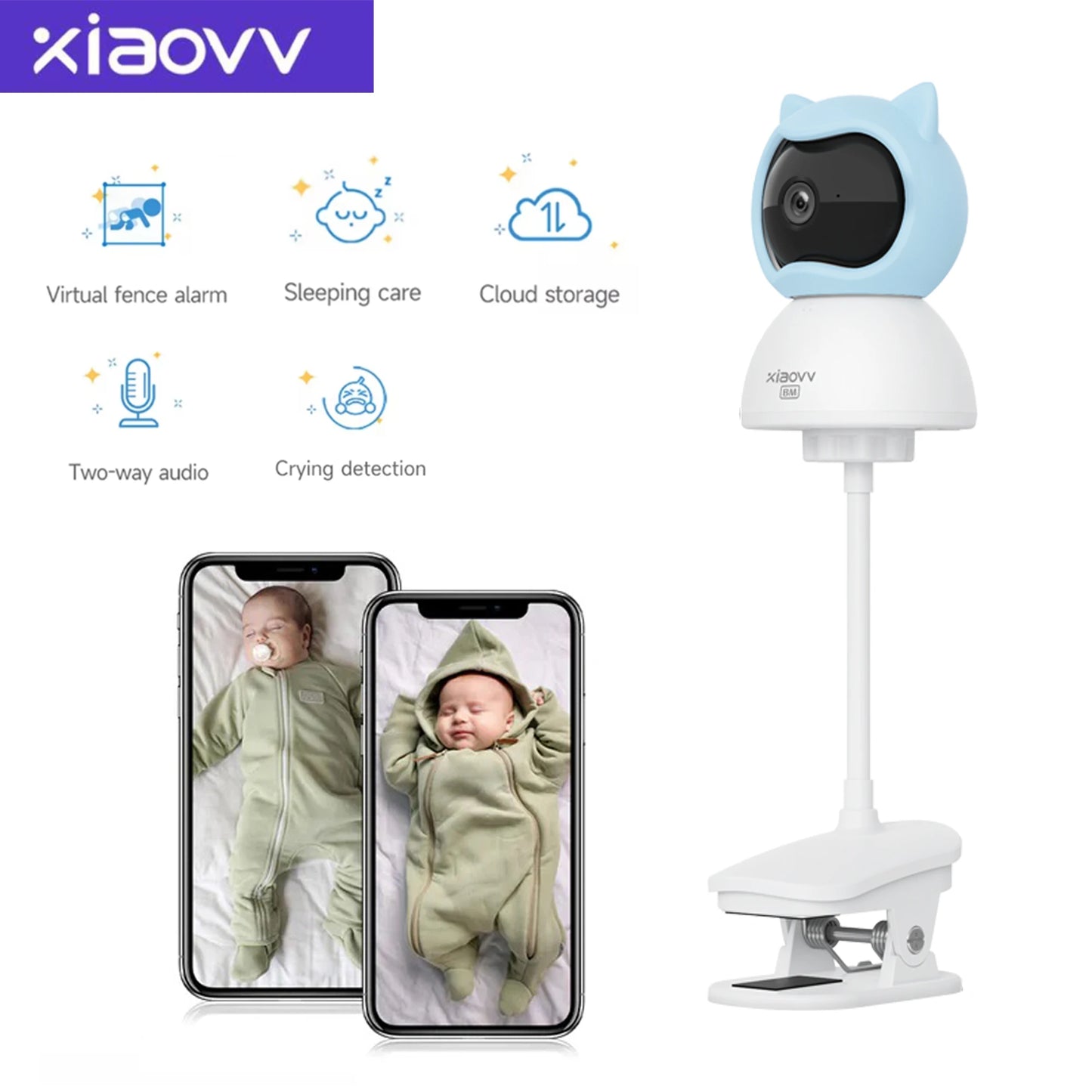4MP WiFi xiaovv indoor Baby Monitor Two-Way Audio Motion Detection Night Vision Baby Camera for Home Security 360°