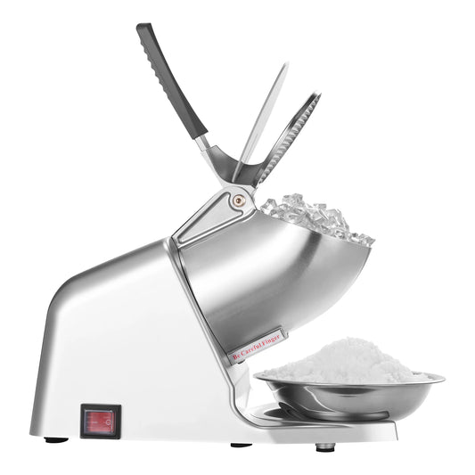 SucceBuy Ice Crusher Machine Stainless Steel Shaved Ice Machine with Bowl and Cover Ice-Shaver for Home and CommercialUse Silver