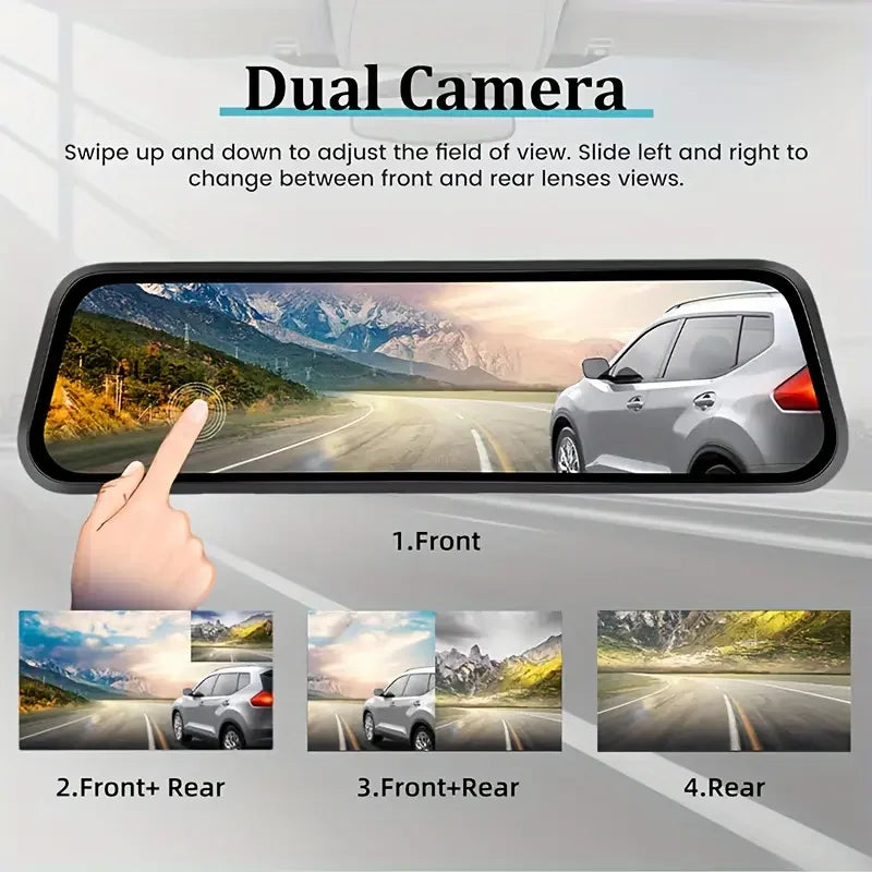 10"IPS Touch Screen Mirror Dash Cam Front and Rear, 4K Dual Recording, AHD Backup Camera, Night Vision, G-Sensor. Limited Time