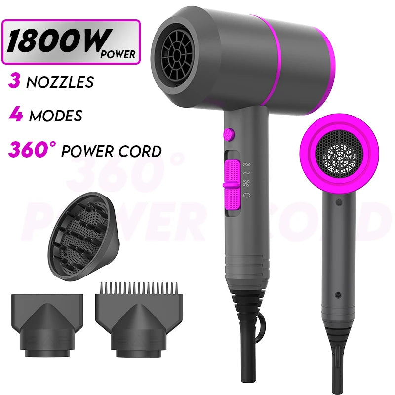 VoluVibe Professional Ionic Hair Dryer, Powerful Fast Drying Low Noise Blow Dryer with 2 Concentrator Nozzle 1 Diffuser Attachme