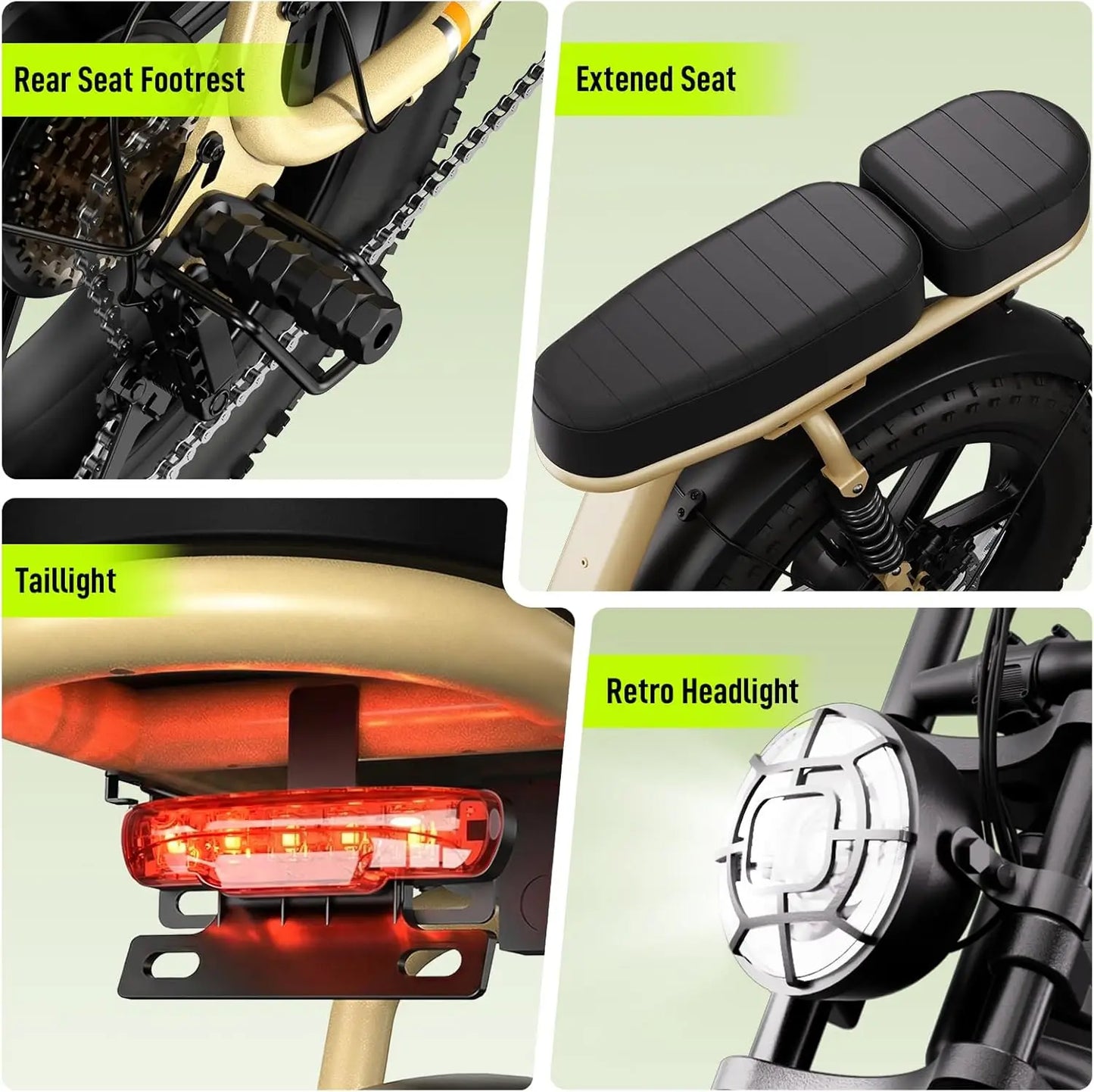 TST R00C 1500W Electric Bike, 48V 15Ah, 28 MPH, 50-60 Miles Range, 20" Fat Tires, Rear Seat