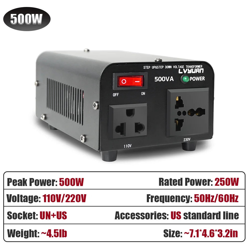 500W-5000W Voltage Converter Step Up & Down 110V to 220V UN/US Socket 50/60Hz Power Transformer For Home Appliance