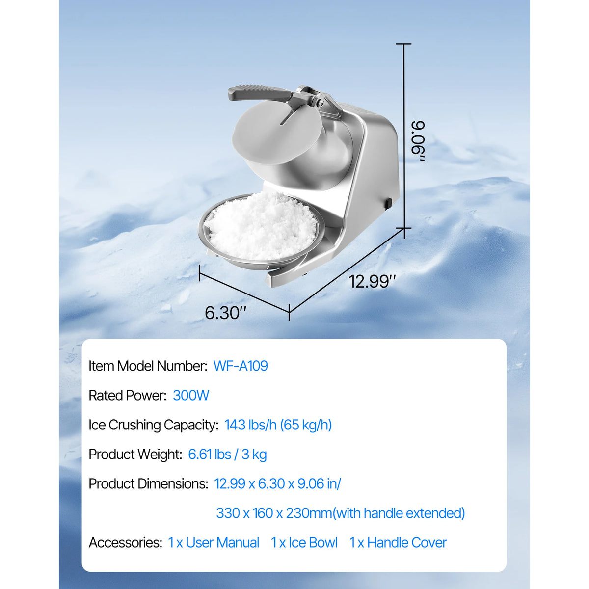 SucceBuy Ice Crusher Machine Stainless Steel Shaved Ice Machine with Bowl and Cover Ice-Shaver for Home and CommercialUse Silver