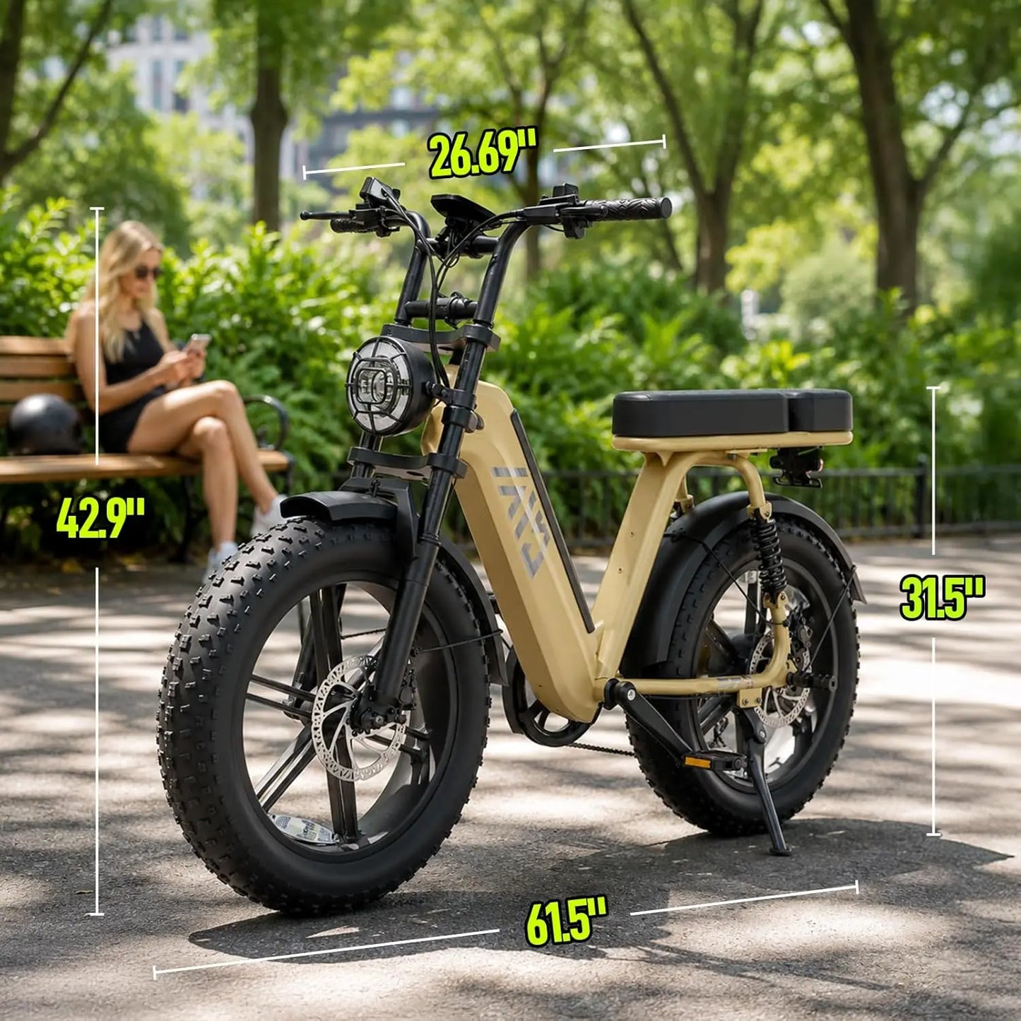 TST R00C 1500W Electric Bike, 48V 15Ah, 28 MPH, 50-60 Miles Range, 20" Fat Tires, Rear Seat