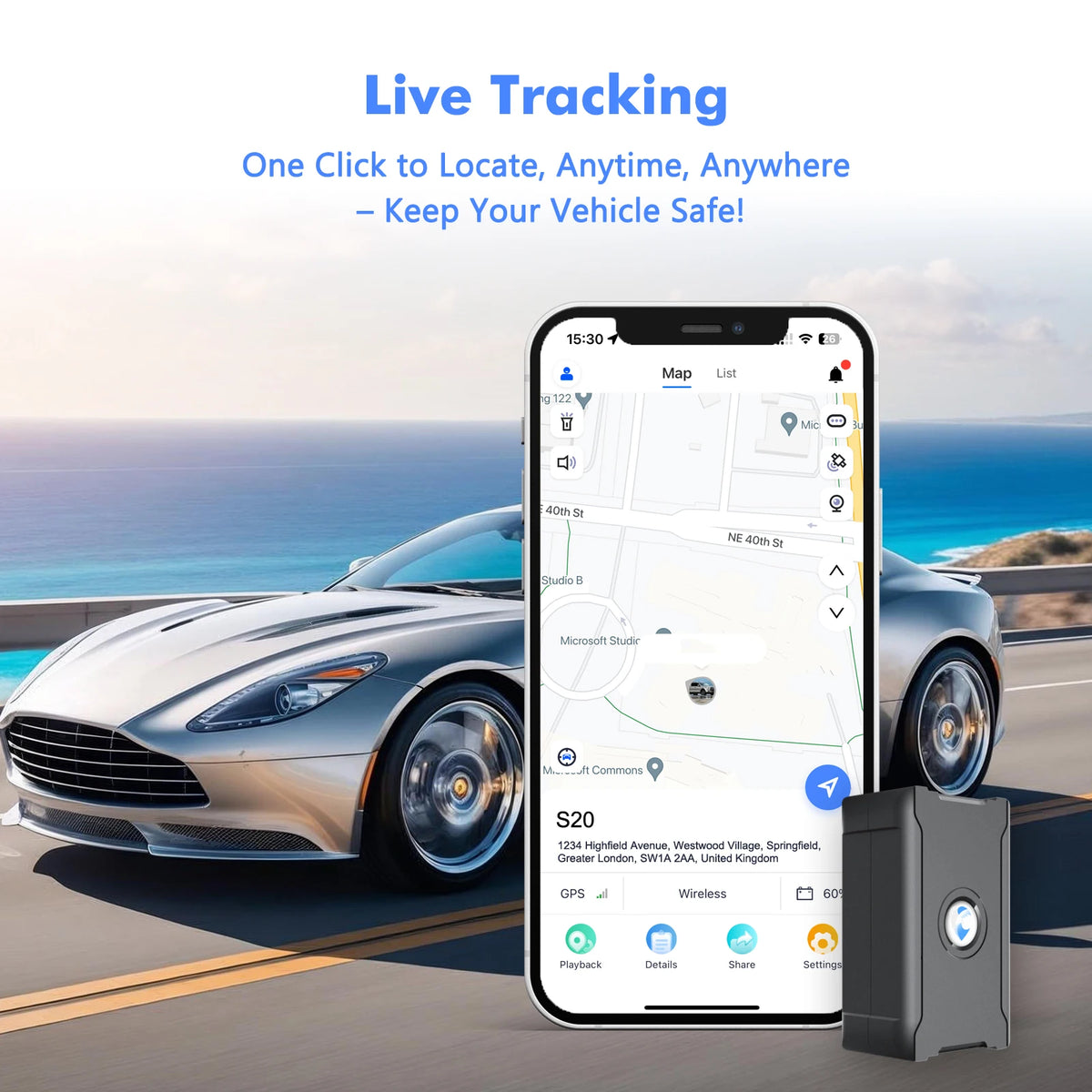 ‌15 Days Battery Vehicle GPS Tracker Anti-Theft Tracking Locator with Service Fee for Truck/Car/Moto/Luggage Security Protection
