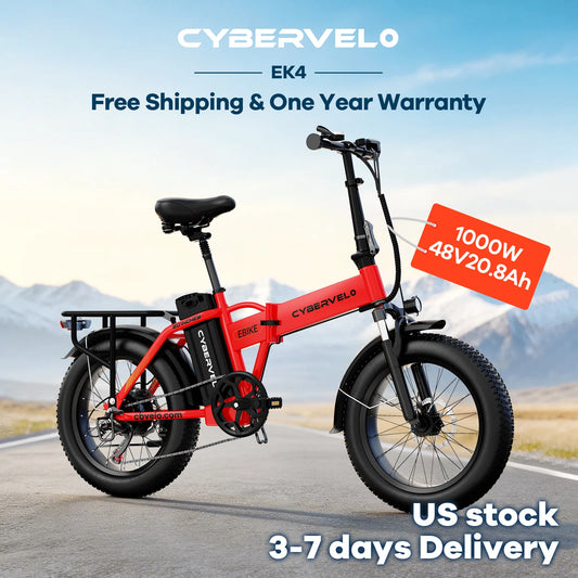 1000W Electric Bike for Adults Cybervelo EK4 Folding 48V 20.8Ah/50Ah 30+MPH 80Miles 20" Fat Tire 7-Speed Off Road E-bike