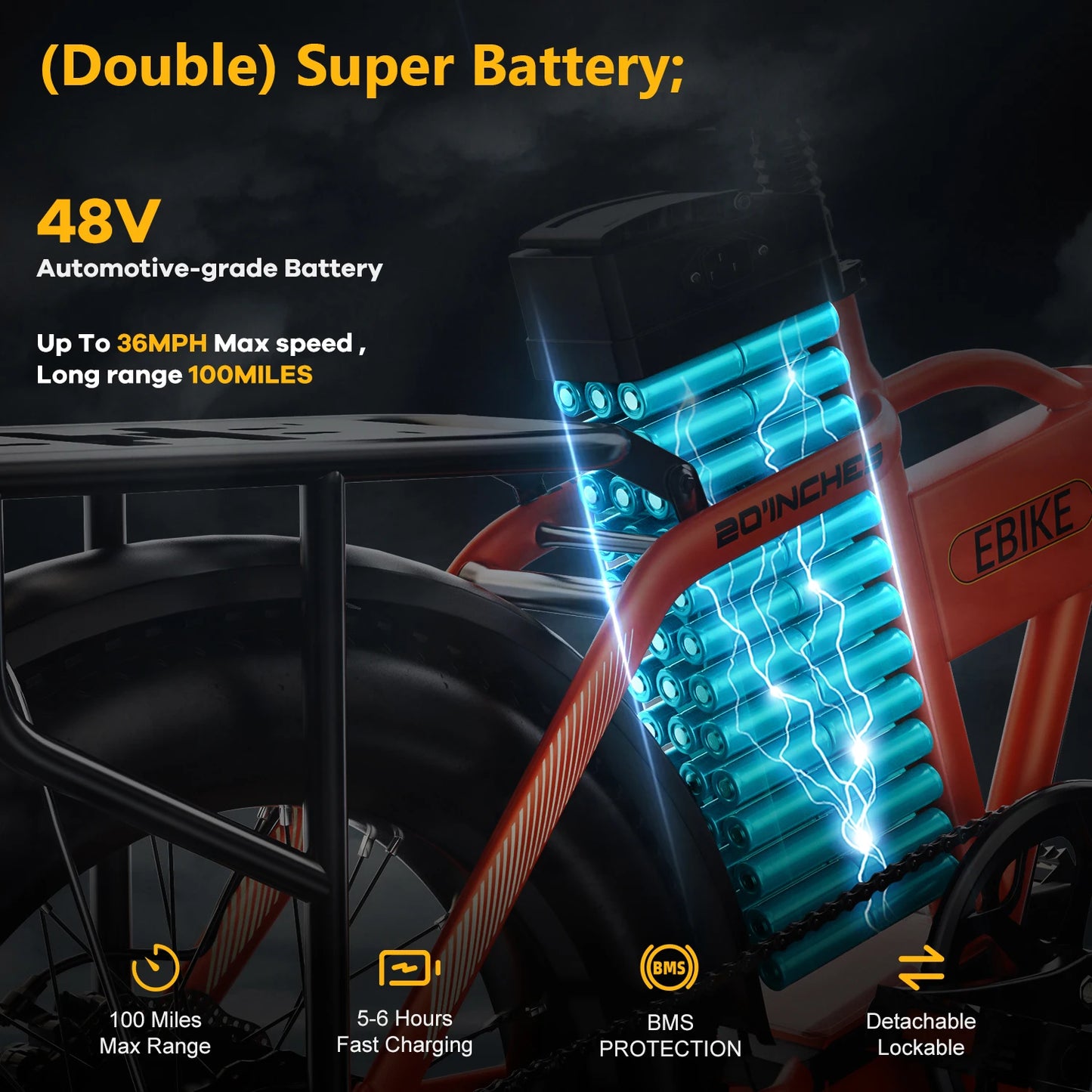 1000W Electric Bike for Adults Cybervelo EK4 Folding 48V 20.8Ah/50Ah 30+MPH 80Miles 20" Fat Tire 7-Speed Off Road E-bike