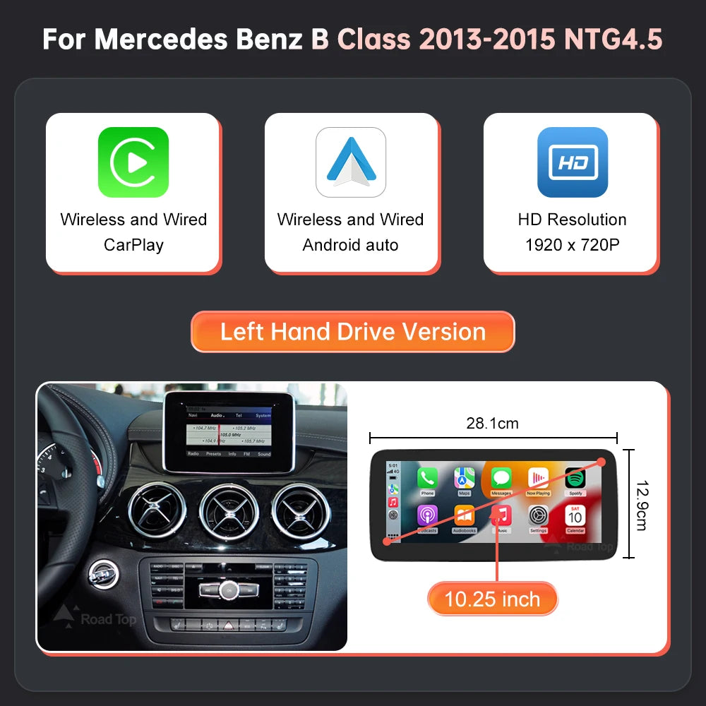 RoadTop Wireless CarPlay Android Auto Car Multimedia Linux Touch Screen for Mercedes Benz A B CLA GLA W176 W246 2013-2015 NTG4.5