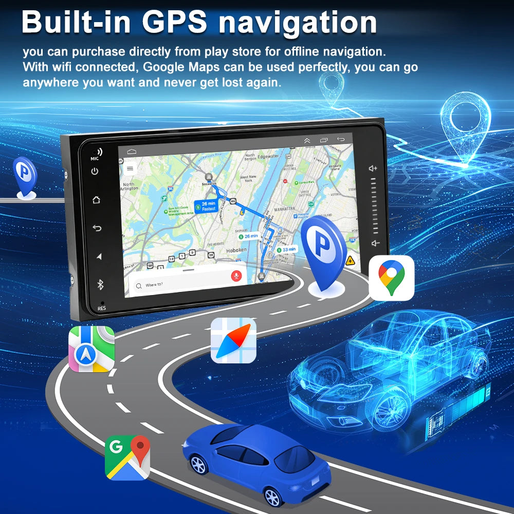 7In 2DIN Universal Vehicle Android 15 Car Stereo Radio 2+32G For Toyota 4Runner 2003-2009 Multimedia Player GPS Navigation With Carplay Android Auto Bluetooth AHD Camera