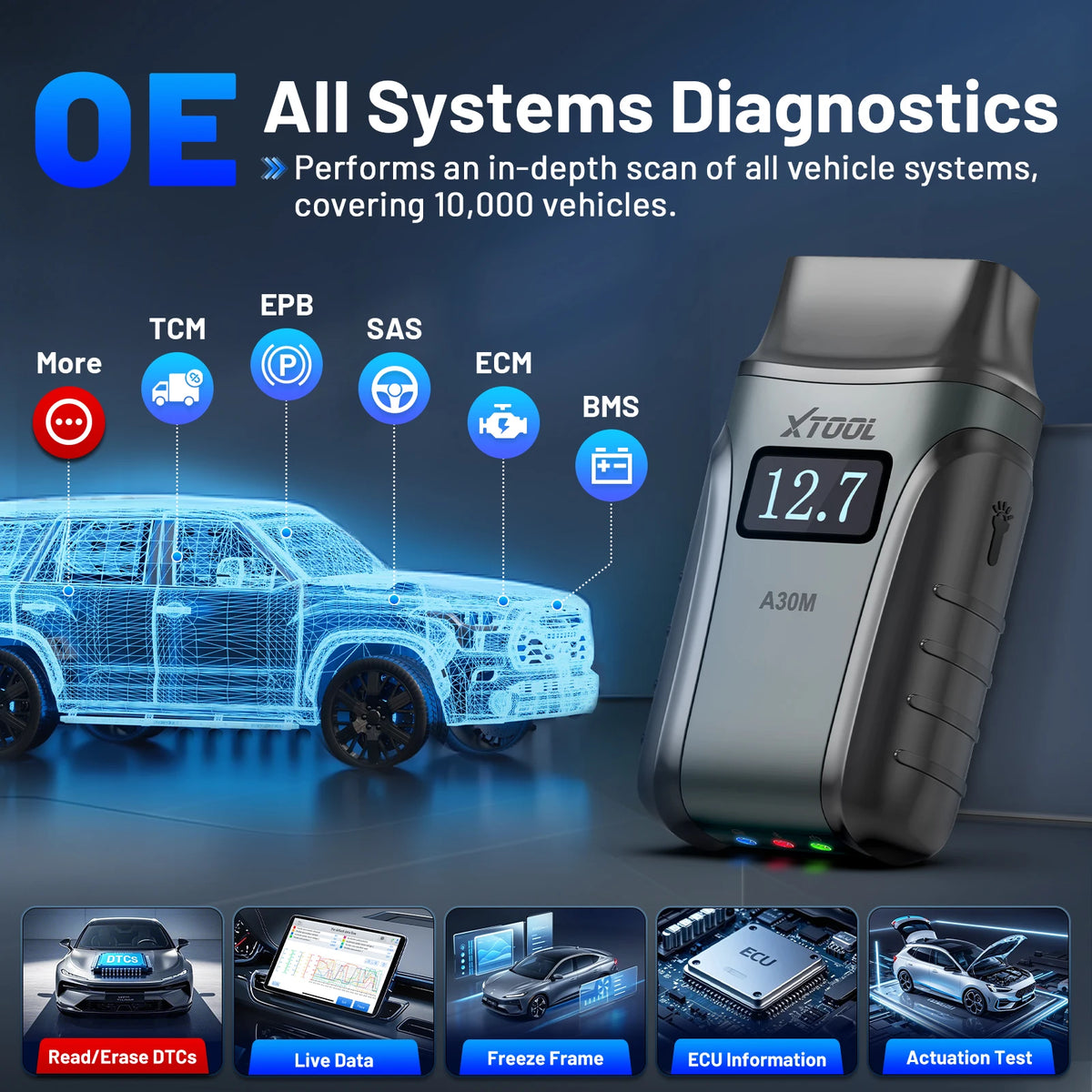 XTOOL A30M V2.0 Kit Full System Diagnostic Tool Bidirectional OBD2 Scanner Auto Scan with 26+Resets FCA CAN Lifetime Free Update