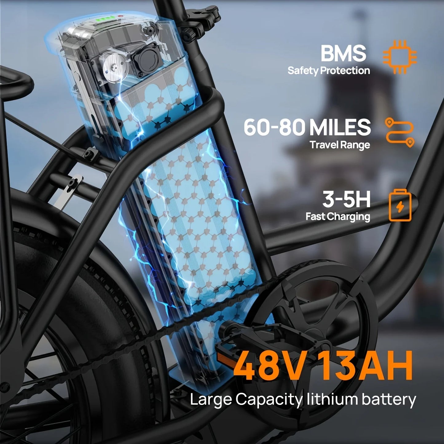 1000W 20x3" Fat Tire Electric Bike 48V 13Ah Removable Battery 28MPH 7-Speed Gears Dual Disc Brakes Adult Moped for Off-Road City