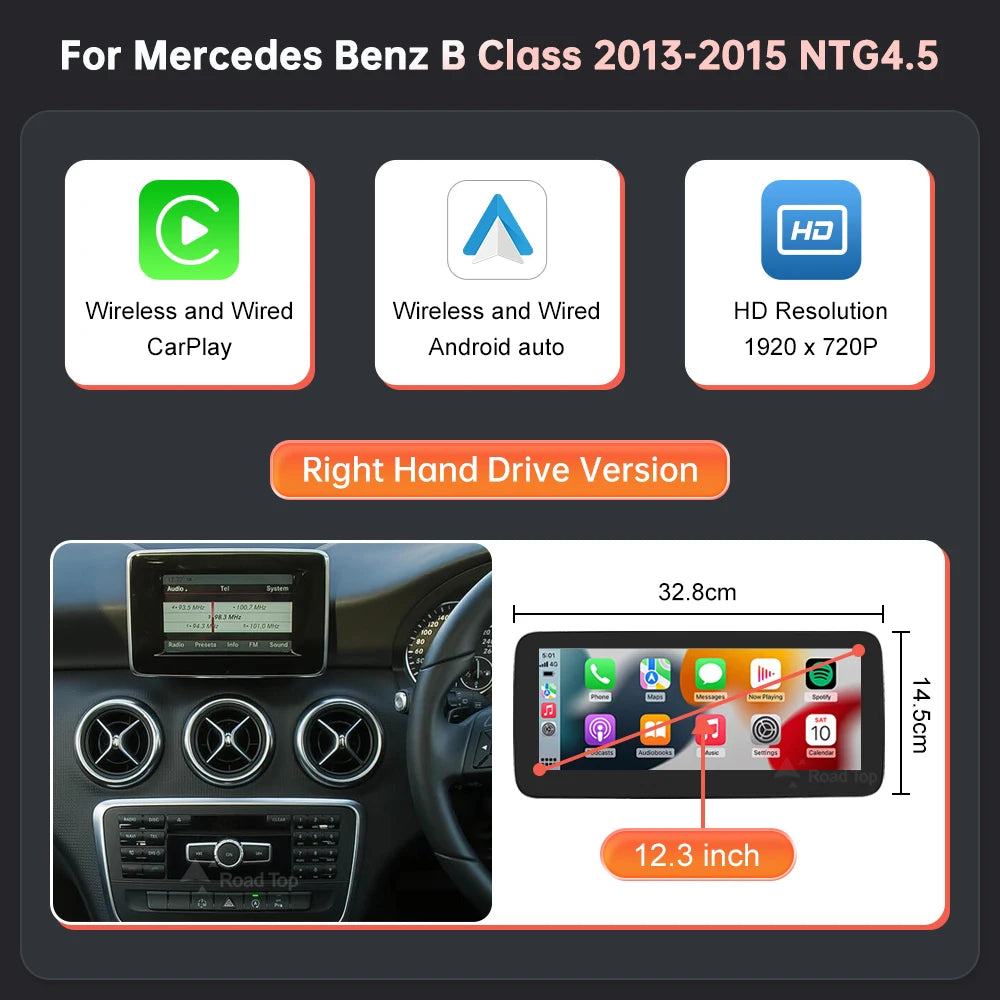 RoadTop Wireless CarPlay Android Auto Car Multimedia Linux Touch Screen for Mercedes Benz A B CLA GLA W176 W246 2013-2015 NTG4.5