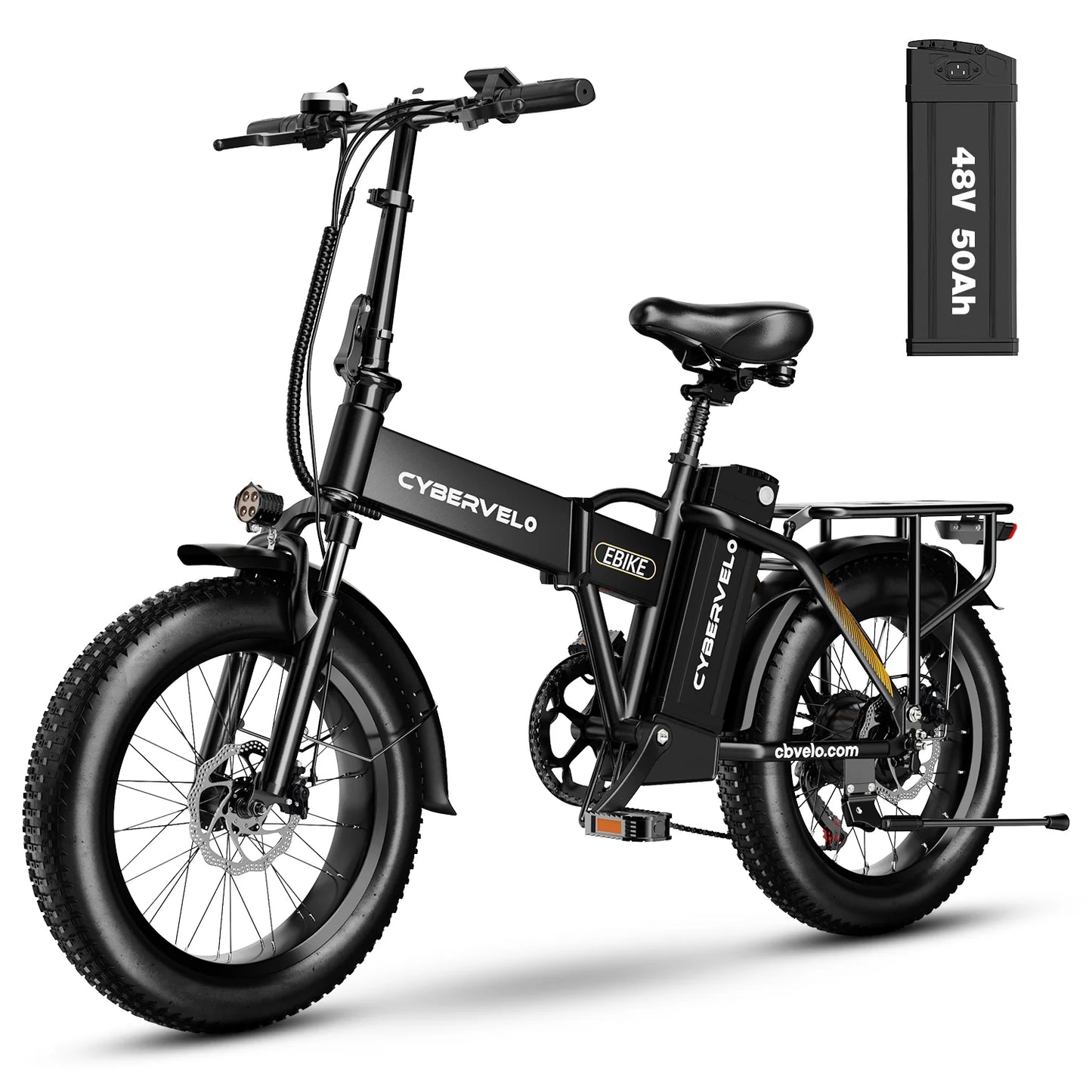1000W Electric Bike for Adults Cybervelo EK4 Folding 48V 20.8Ah/50Ah 30+MPH 80Miles 20" Fat Tire 7-Speed Off Road E-bike