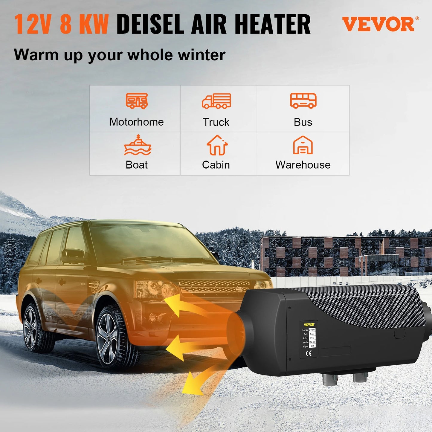 SucceBuy 8KW Diesel Air Heater Muffler Diesel Heater 12V Remote Control Diesel Parking Heater with LCD Switch for Car Truck Boat