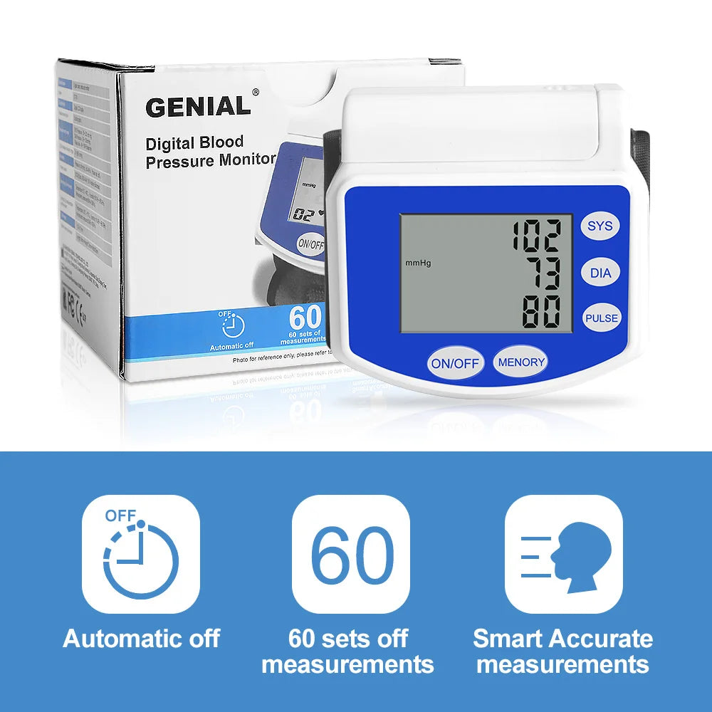 Blood Pressure Monitors for Home Use Rechargeable Wrist Digital BP Machine Cuff with LED Backlit Display, 2 Users with Carrying