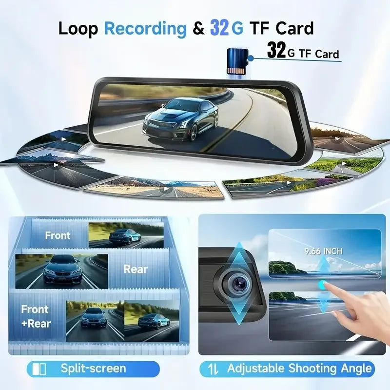 10"IPS Touch Screen Mirror Dash Cam Front and Rear, 4K Dual Recording, AHD Backup Camera, Night Vision, G-Sensor. Limited Time