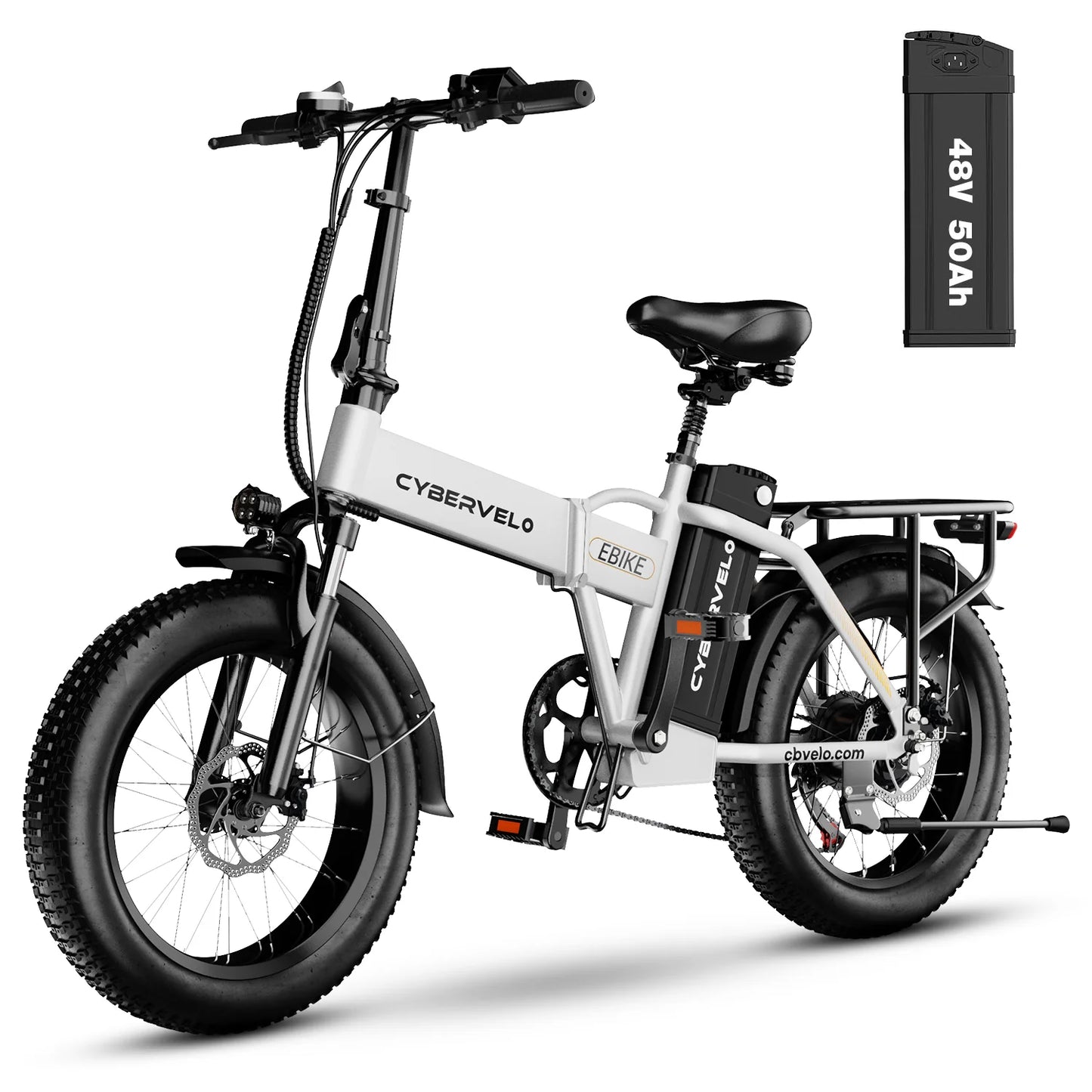 1000W Electric Bike for Adults Cybervelo EK4 Folding 48V 20.8Ah/50Ah 30+MPH 80Miles 20" Fat Tire 7-Speed Off Road E-bike