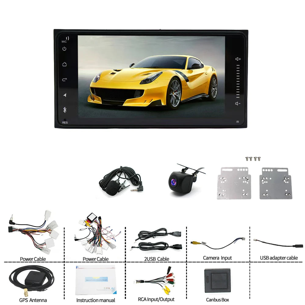 7In 2DIN Universal Vehicle Android 15 Car Stereo Radio 2+32G For Toyota 4Runner 2003-2009 Multimedia Player GPS Navigation With Carplay Android Auto Bluetooth AHD Camera
