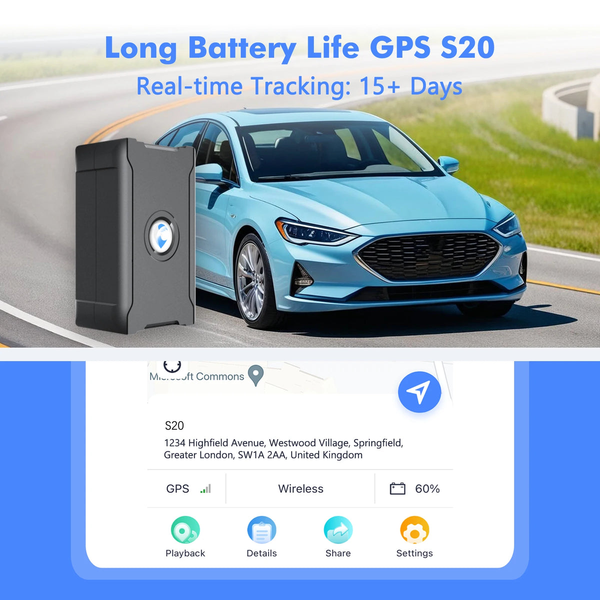 ‌15 Days Battery Vehicle GPS Tracker Anti-Theft Tracking Locator with Service Fee for Truck/Car/Moto/Luggage Security Protection