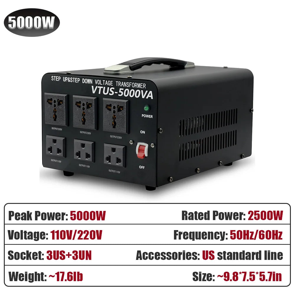 500W-5000W Voltage Converter Step Up & Down 110V to 220V UN/US Socket 50/60Hz Power Transformer For Home Appliance
