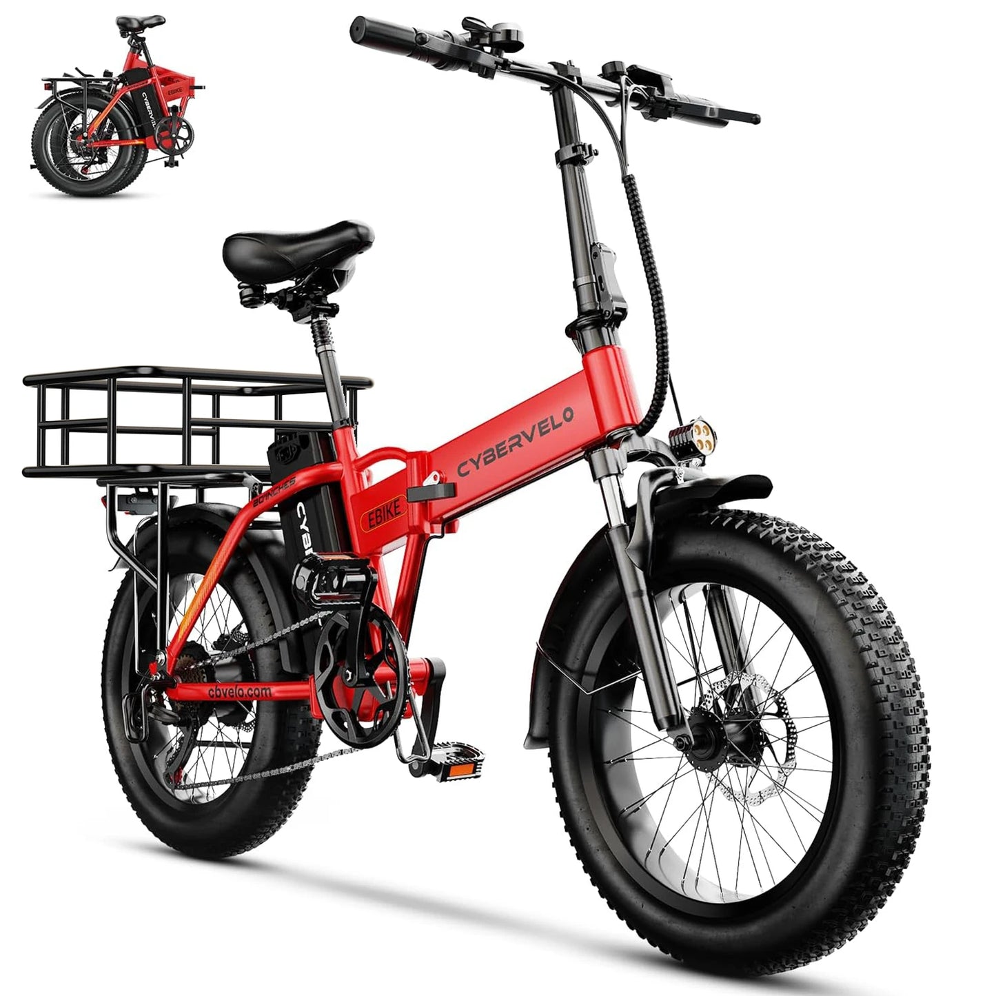 1000W Electric Bike for Adults Cybervelo EK4 Folding 48V 20.8Ah/50Ah 30+MPH 80Miles 20" Fat Tire 7-Speed Off Road E-bike
