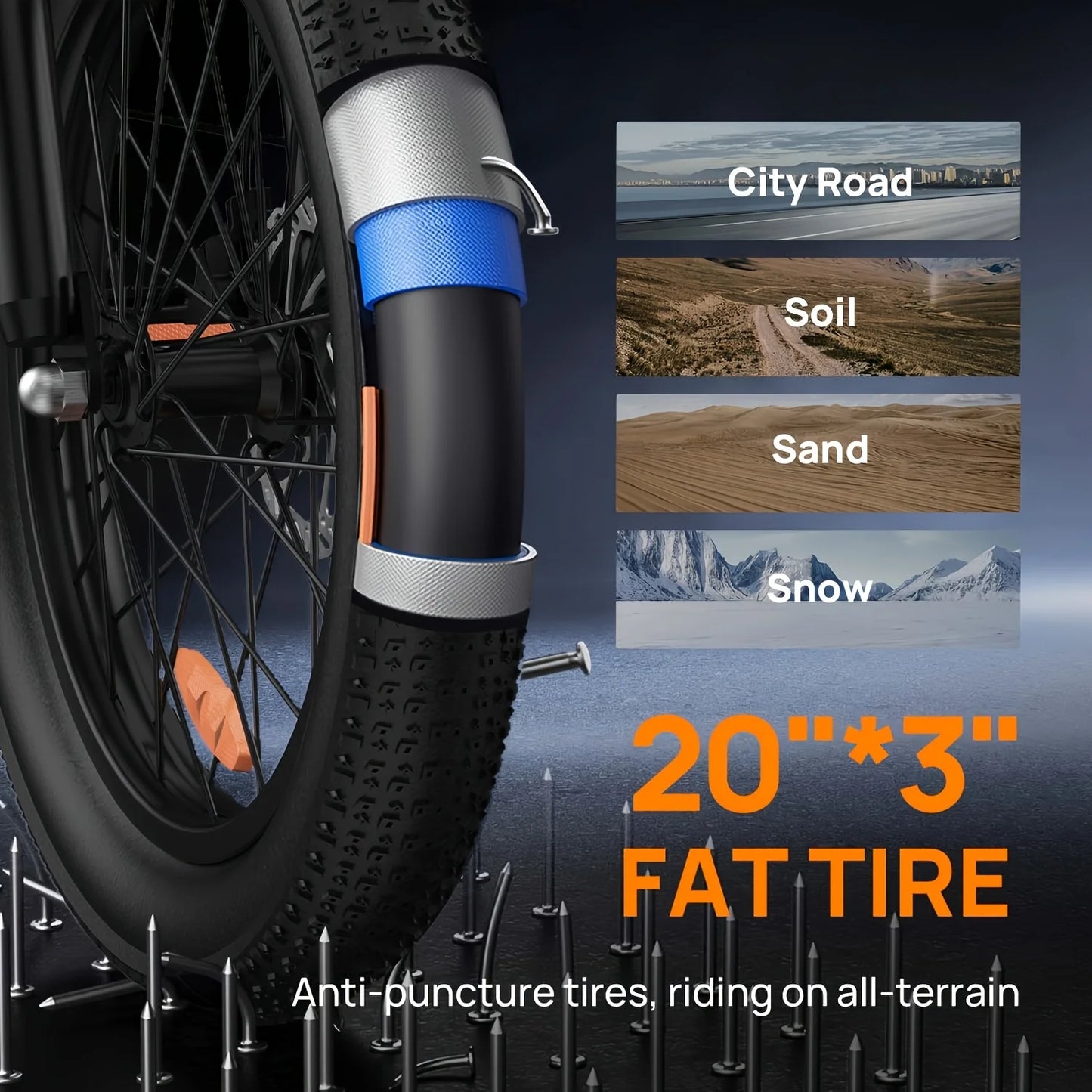 1000W 20x3" Fat Tire Electric Bike 48V 13Ah Removable Battery 28MPH 7-Speed Gears Dual Disc Brakes Adult Moped for Off-Road City