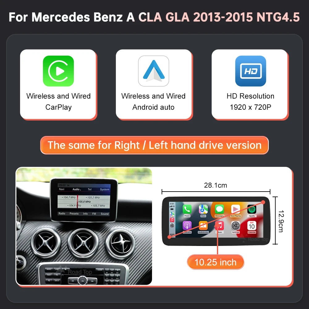 RoadTop Wireless CarPlay Android Auto Car Multimedia Linux Touch Screen for Mercedes Benz A B CLA GLA W176 W246 2013-2015 NTG4.5