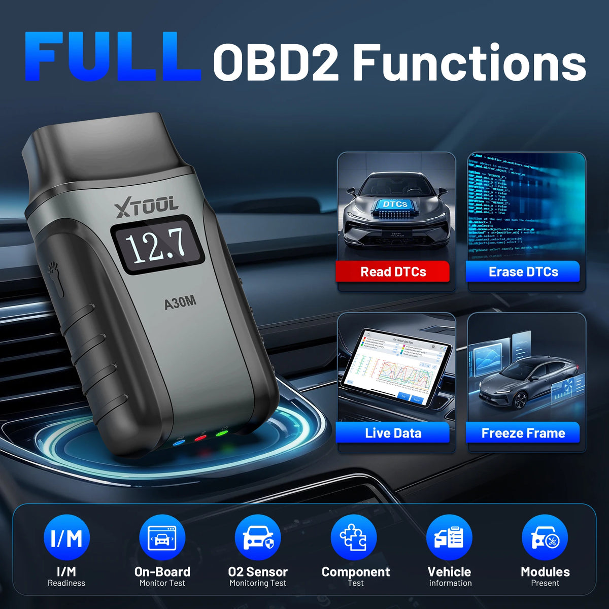 XTOOL A30M V2.0 Kit Full System Diagnostic Tool Bidirectional OBD2 Scanner Auto Scan with 26+Resets FCA CAN Lifetime Free Update