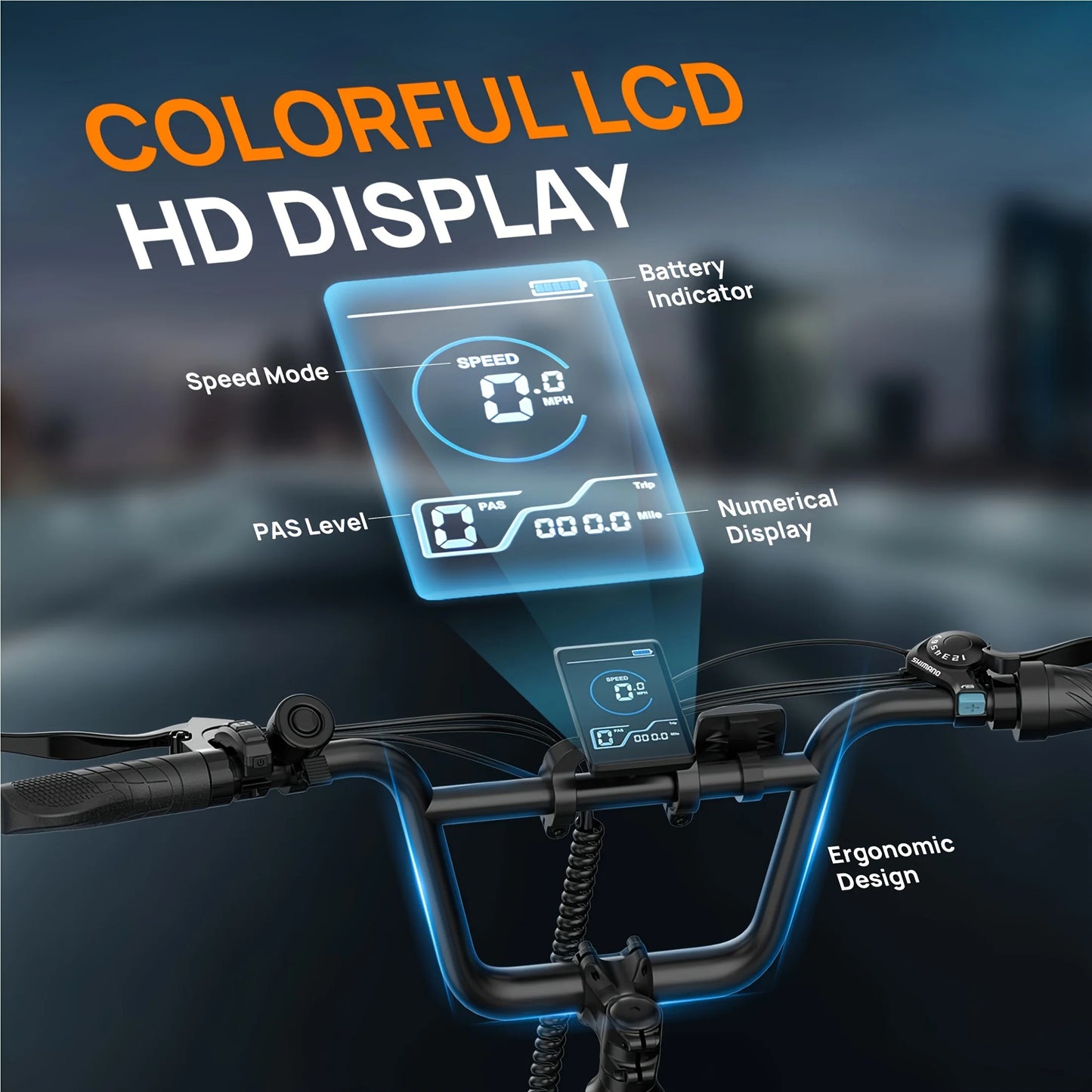 1000W 20x3" Fat Tire Electric Bike 48V 13Ah Removable Battery 28MPH 7-Speed Gears Dual Disc Brakes Adult Moped for Off-Road City