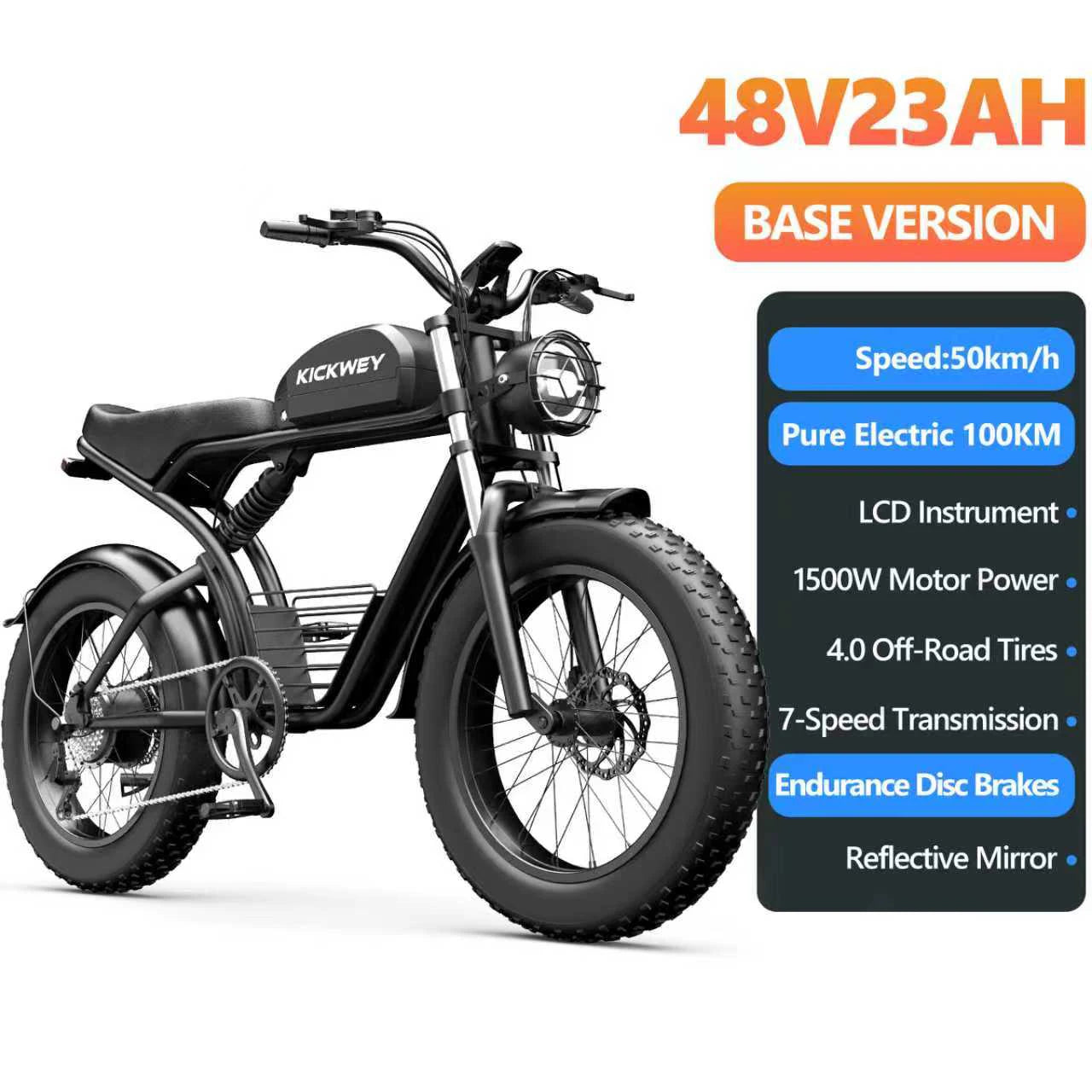 KICKWEY K7 Electric Bike, 3000W Off-Road Electric Bicycle, Full Suspension E-Bike, 20" Fat Tire All-Terrain Electric Dirt Bike