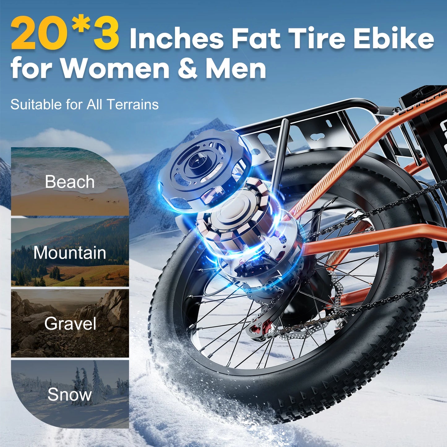 1000W Electric Bike for Adults Cybervelo EK4 Folding 48V 20.8Ah/50Ah 30+MPH 80Miles 20" Fat Tire 7-Speed Off Road E-bike