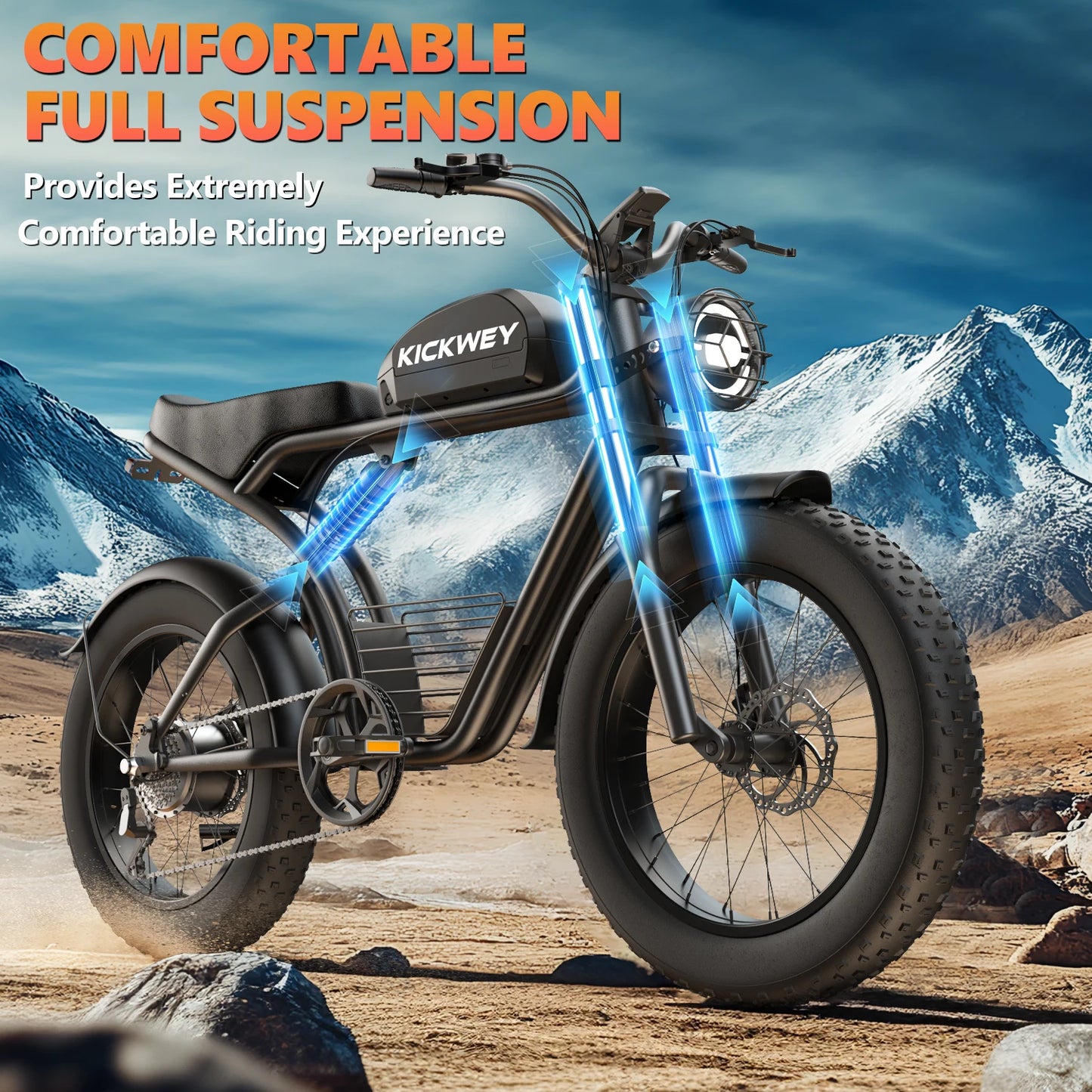 KICKWEY K7 Electric Bike, 3000W Off-Road Electric Bicycle, Full Suspension E-Bike, 20" Fat Tire All-Terrain Electric Dirt Bike