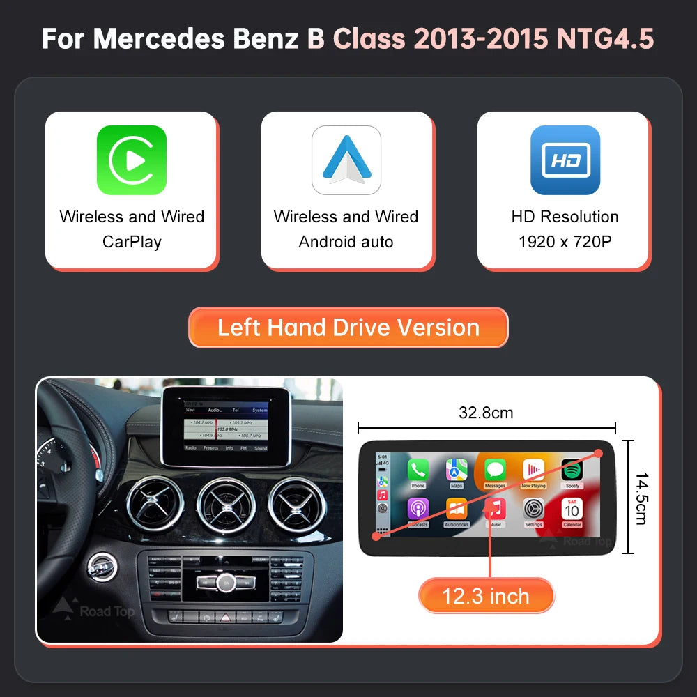 RoadTop Wireless CarPlay Android Auto Car Multimedia Linux Touch Screen for Mercedes Benz A B CLA GLA W176 W246 2013-2015 NTG4.5