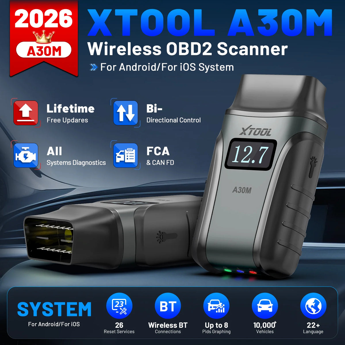 XTOOL A30M V2.0 Kit Full System Diagnostic Tool Bidirectional OBD2 Scanner Auto Scan with 26+Resets FCA CAN Lifetime Free Update