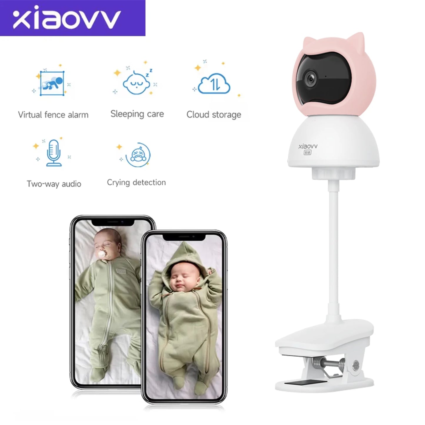 4MP WiFi xiaovv indoor Baby Monitor Two-Way Audio Motion Detection Night Vision Baby Camera for Home Security 360°