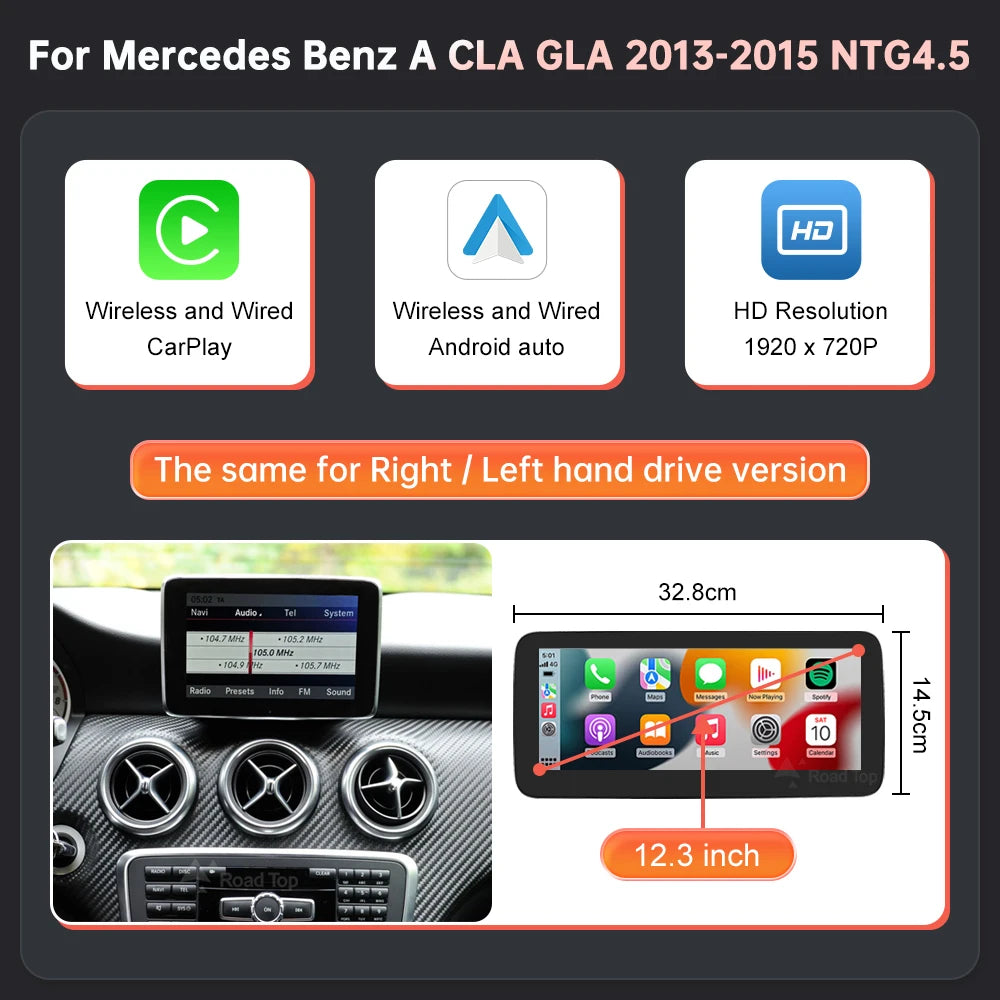 RoadTop Wireless CarPlay Android Auto Car Multimedia Linux Touch Screen for Mercedes Benz A B CLA GLA W176 W246 2013-2015 NTG4.5