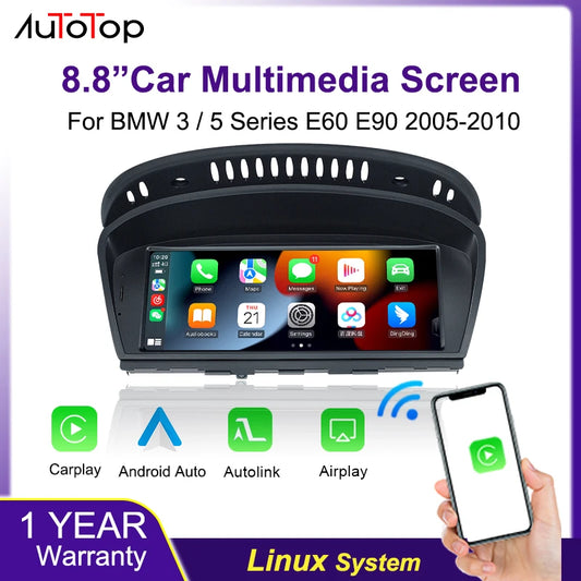 AUTOTOP 8.8" Wireless CarPlay Android Auto Car Multimedia Display for BMW 3 Series E90 E91 E92 E93 5 Series E60 E61 Touch Screen
