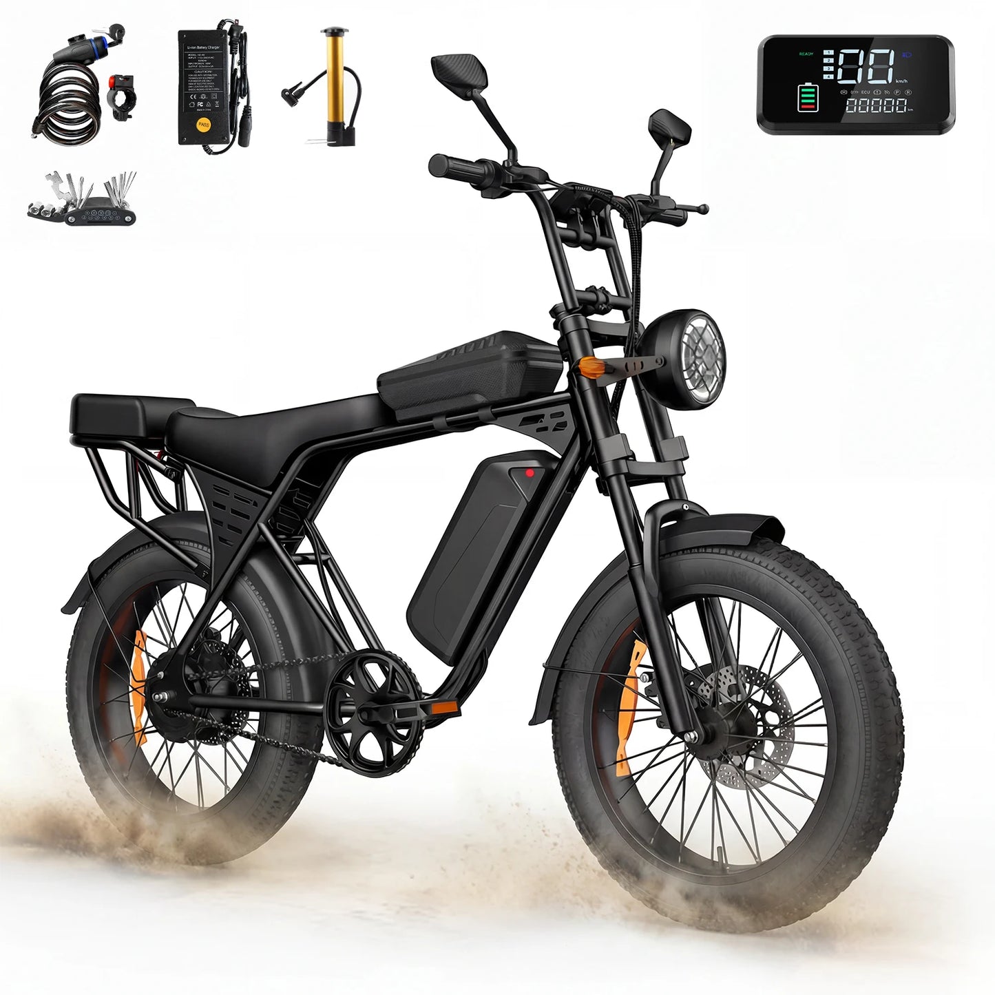20" Electric Mountain Fat Tire E Bike For Adults, 750W Peak Motor Commuter Ebikes, 48V 15.5AH High Capacity Battery, 37.9 Miles 4Hour Fast Charging, Gears Adults Electric Motorcycles Bicycle