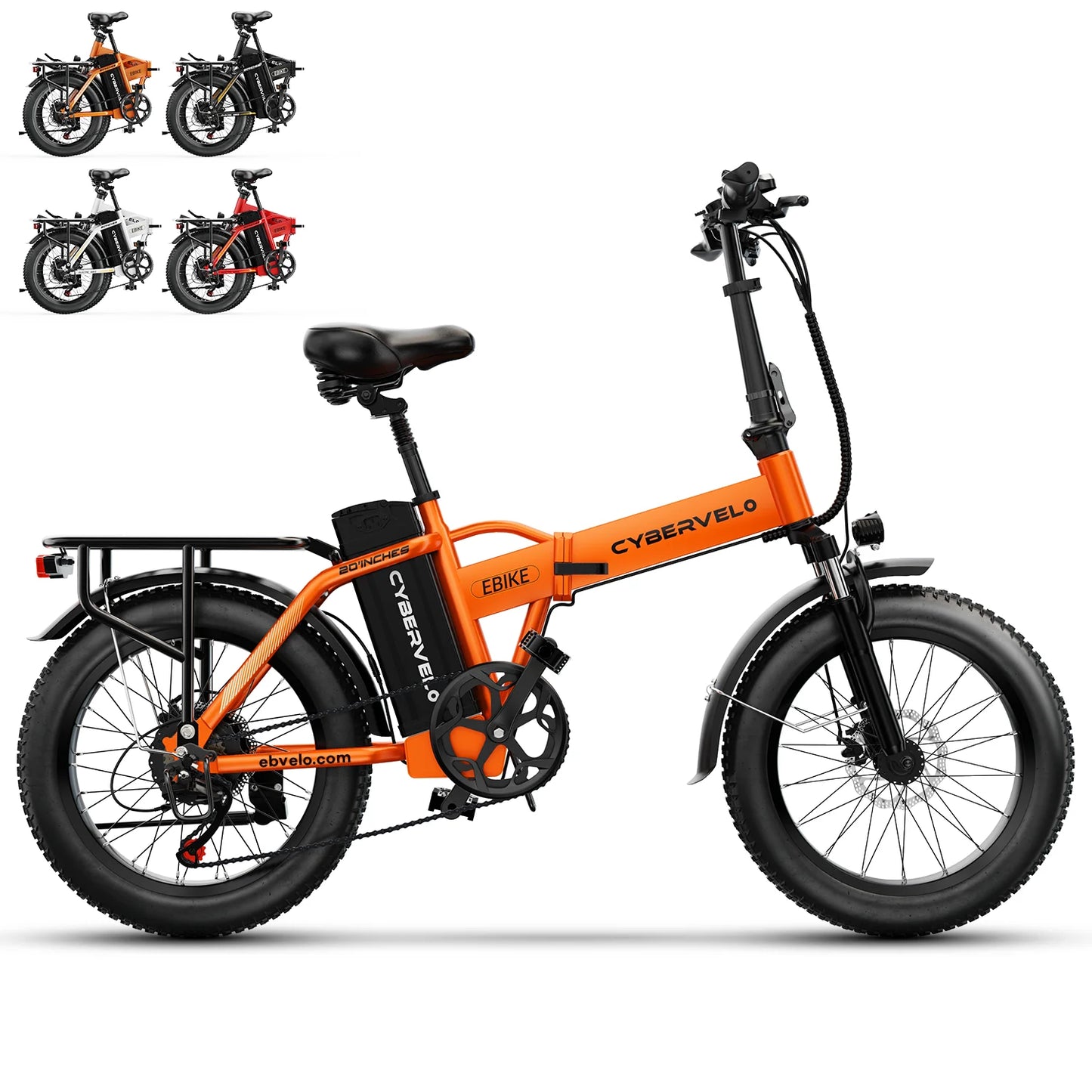 1000W Electric Bike for Adults Cybervelo EK4 Folding 48V 20.8Ah/50Ah 30+MPH 80Miles 20" Fat Tire 7-Speed Off Road E-bike