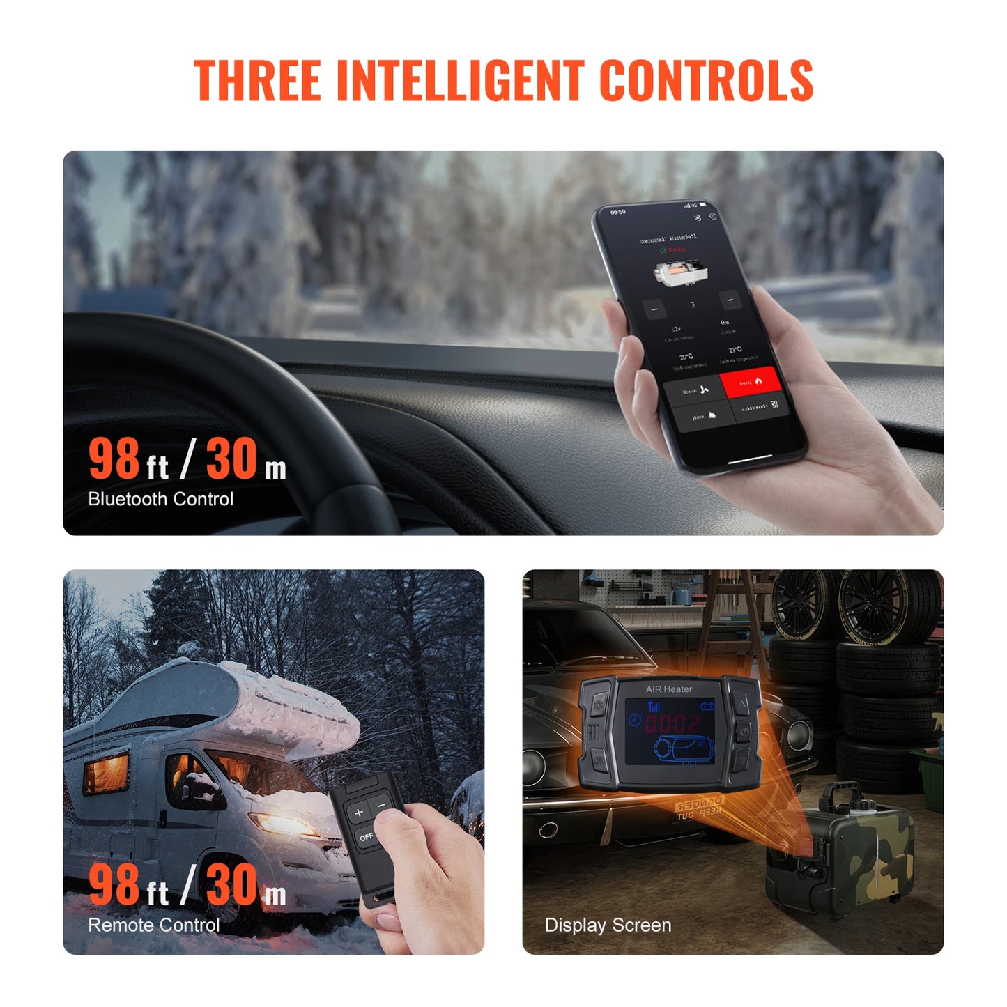 SucceBuy 8KW Car Heater 12V/24V All in One Diesel Air Heater Bluetooth/Display/CO Alarm Horizontal Diesel Heater for Vehicle RV