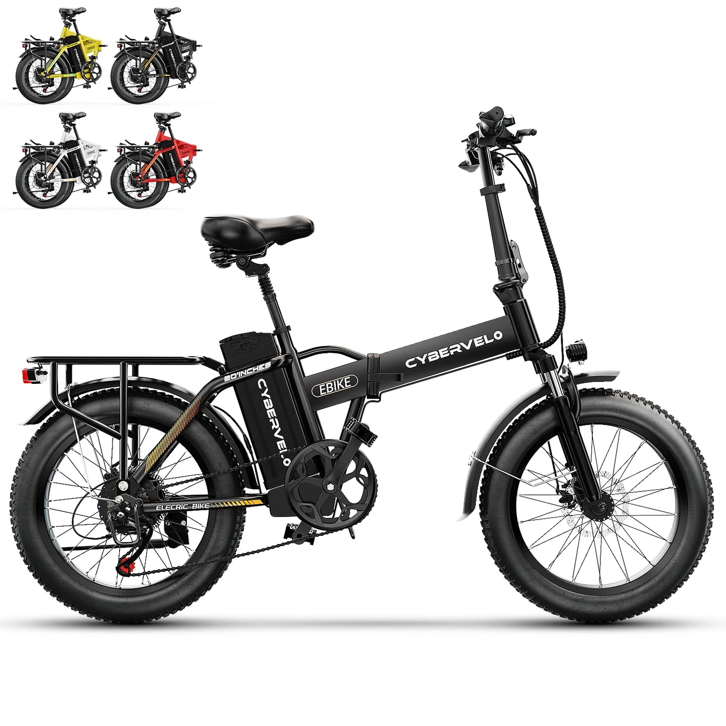 1000W Electric Bike for Adults Cybervelo EK4 Folding 48V 20.8Ah/50Ah 30+MPH 80Miles 20" Fat Tire 7-Speed Off Road E-bike