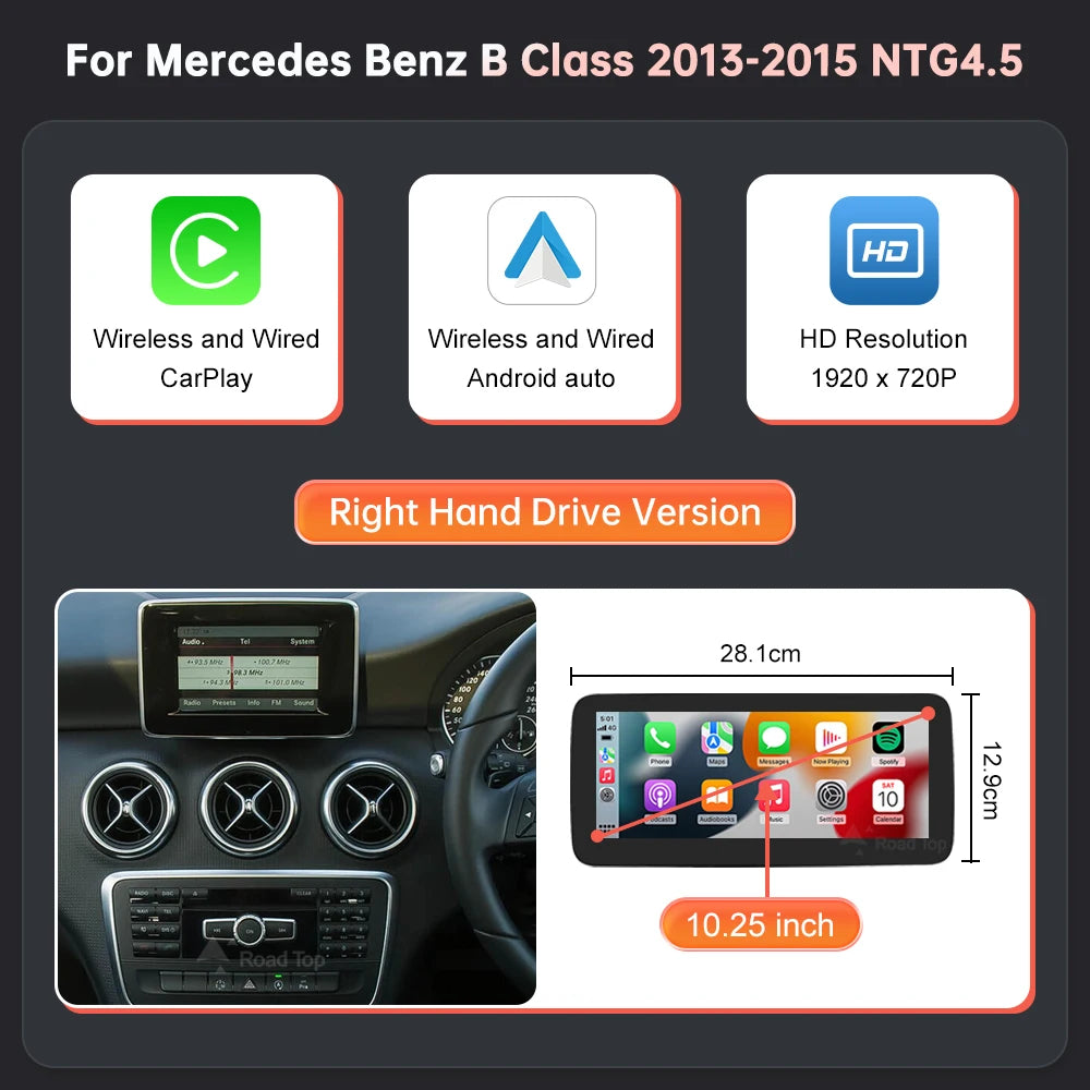 RoadTop Wireless CarPlay Android Auto Car Multimedia Linux Touch Screen for Mercedes Benz A B CLA GLA W176 W246 2013-2015 NTG4.5