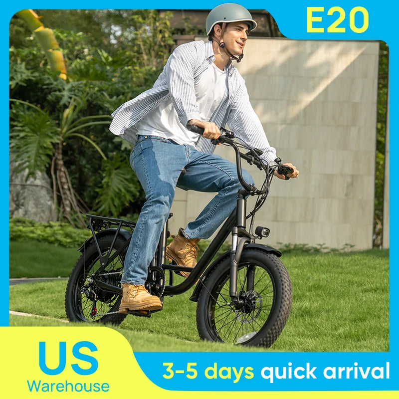 1000W 20x3" Fat Tire Electric Bike 48V 13Ah Removable Battery 28MPH 7-Speed Gears Dual Disc Brakes Adult Moped for Off-Road City