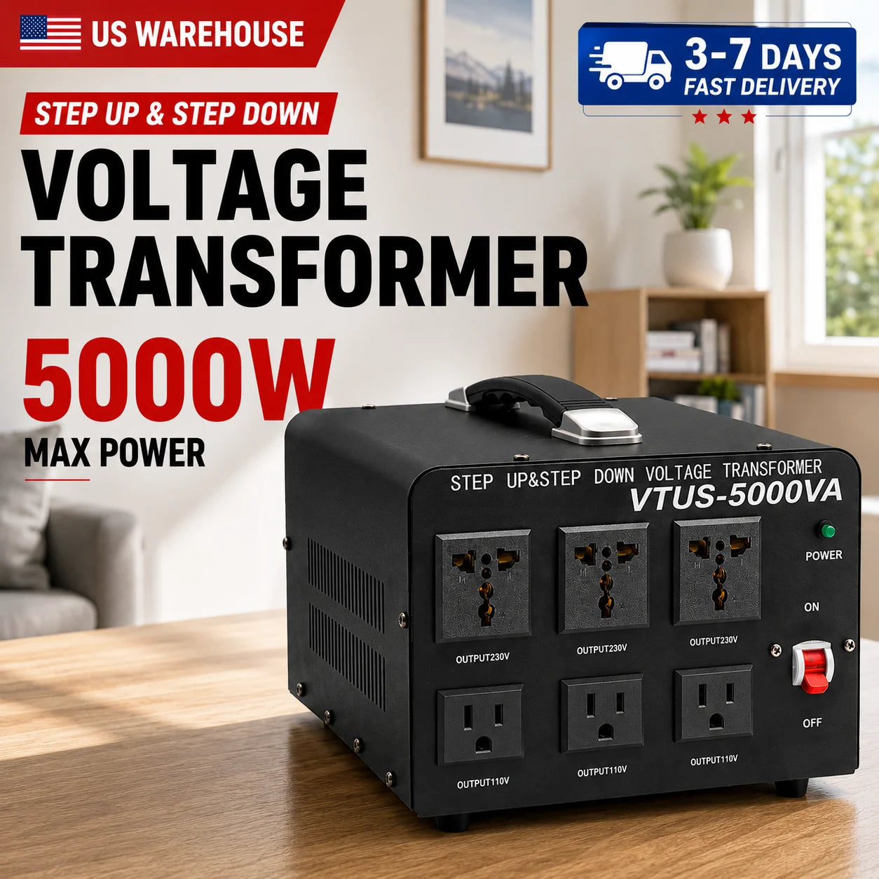 500W-5000W Voltage Converter Step Up & Down 110V to 220V UN/US Socket 50/60Hz Power Transformer For Home Appliance