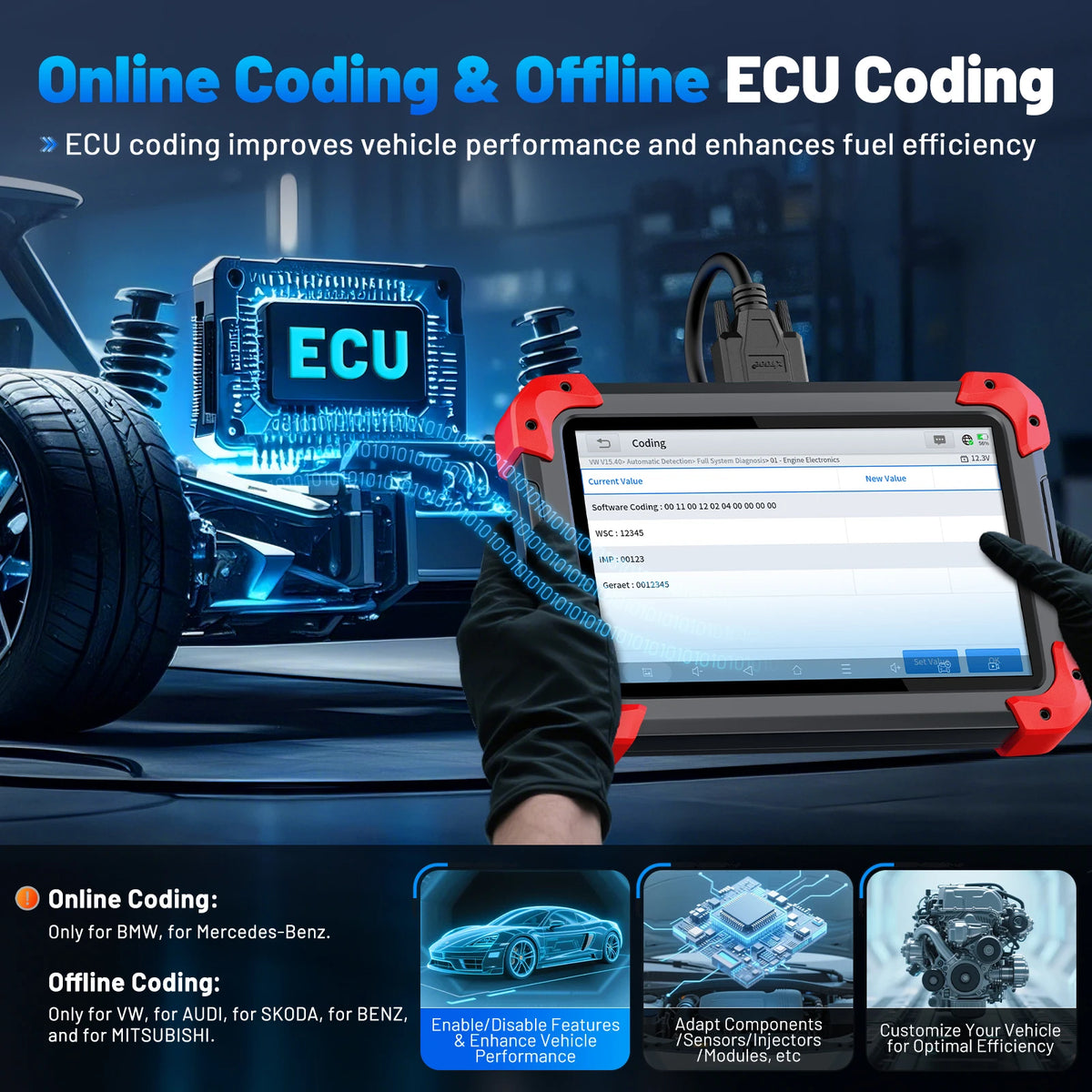 XTOOL D7 V2.0 OBD2 Scanner All System Car Diagnostic Tool Bi-directional Automotive Tool ECU Coding with 39+ Service Function