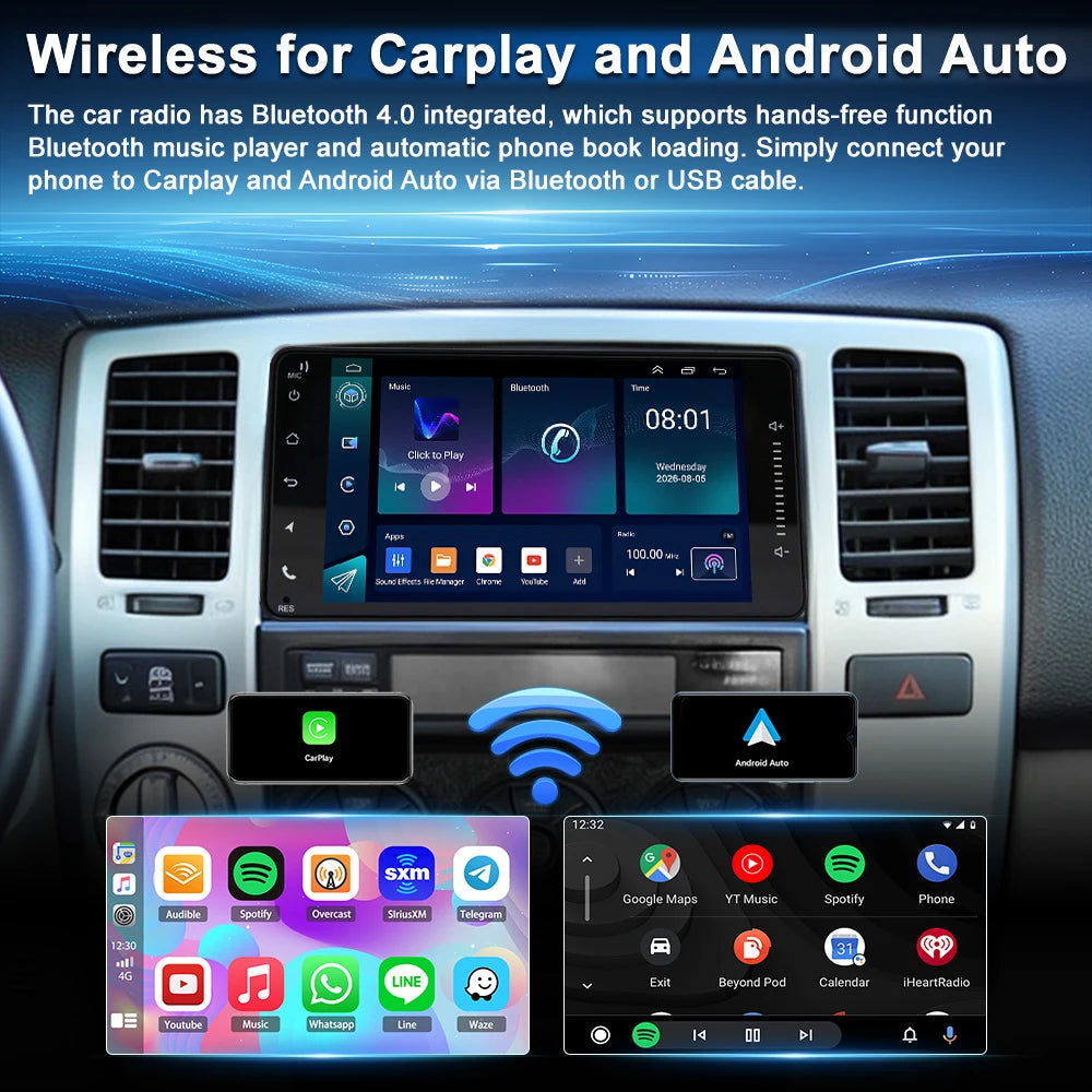 7In 2DIN Universal Vehicle Android 15 Car Stereo Radio 2+32G For Toyota 4Runner 2003-2009 Multimedia Player GPS Navigation With Carplay Android Auto Bluetooth AHD Camera