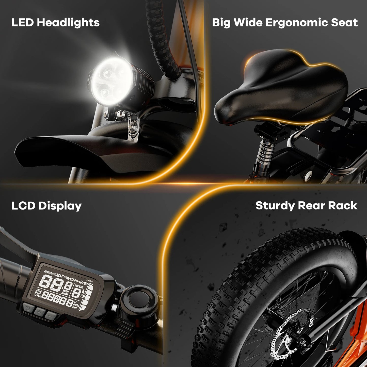 1000W Electric Bike for Adults Cybervelo EK4 Folding 48V 20.8Ah/50Ah 30+MPH 80Miles 20" Fat Tire 7-Speed Off Road E-bike